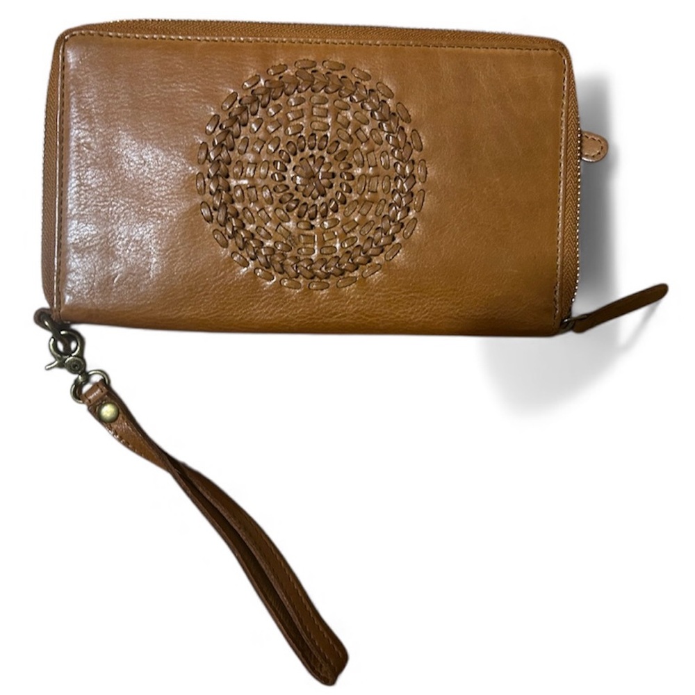 Brown Leather Wristlet Wallet Clutch
